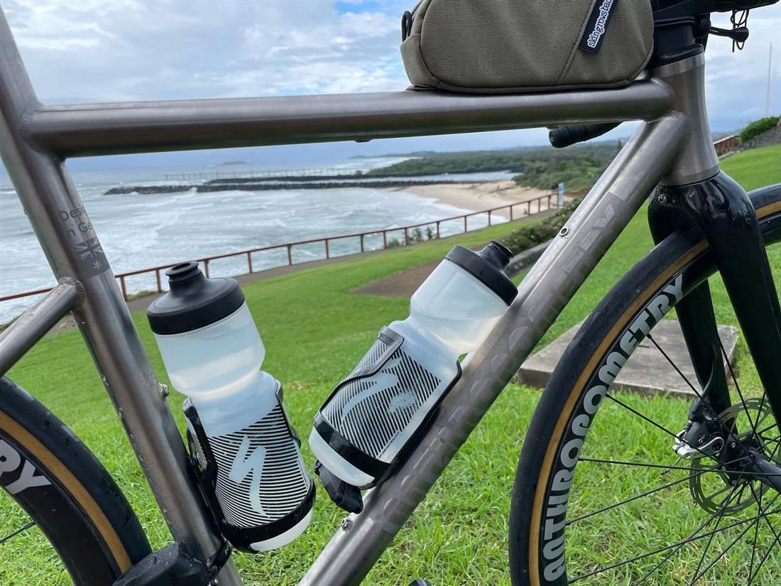 Anthropometry titanium bike overlooking the coast